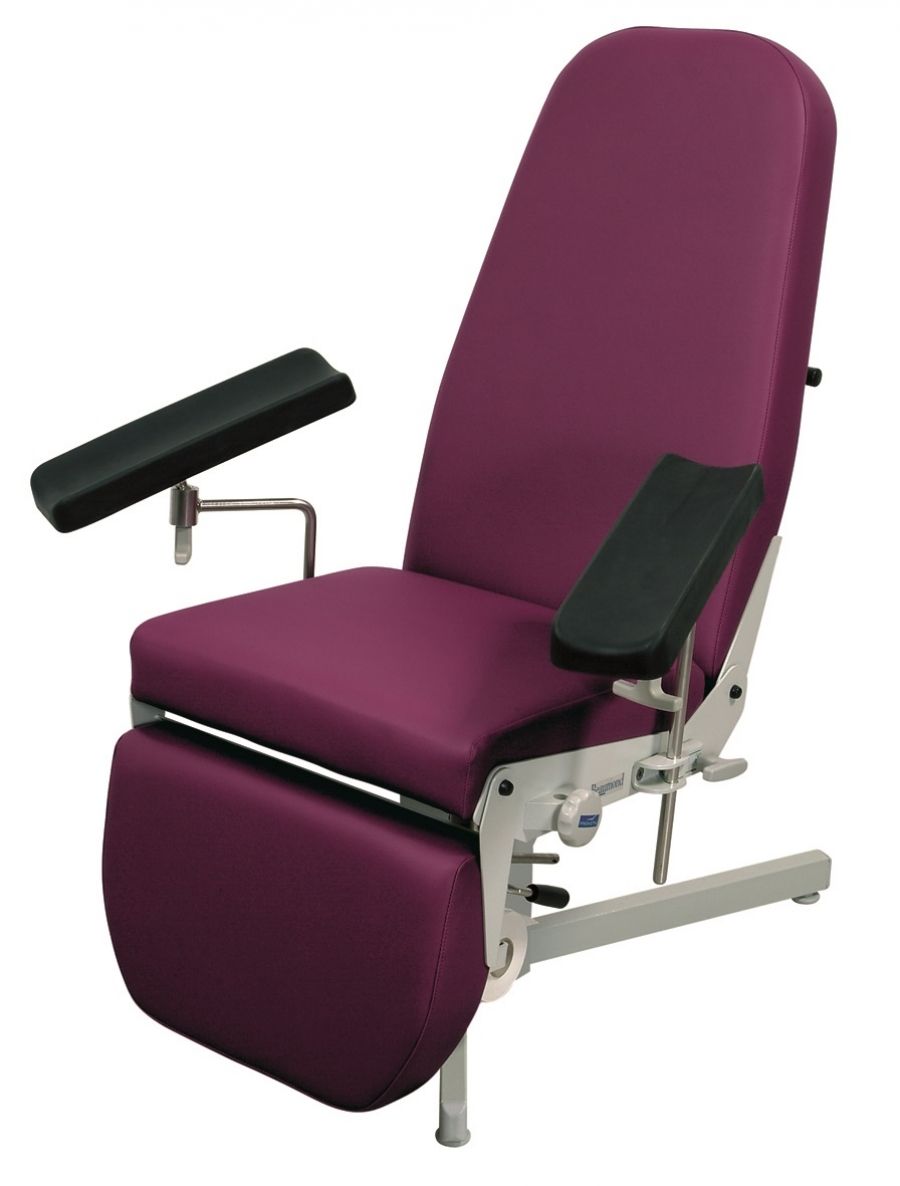 Bloedafnamestoel - vaste hoogte - rugleuning en beensteun autonoom verstelbaar - 2 verstelbare armsteunen - papierrolhouder - 1 st