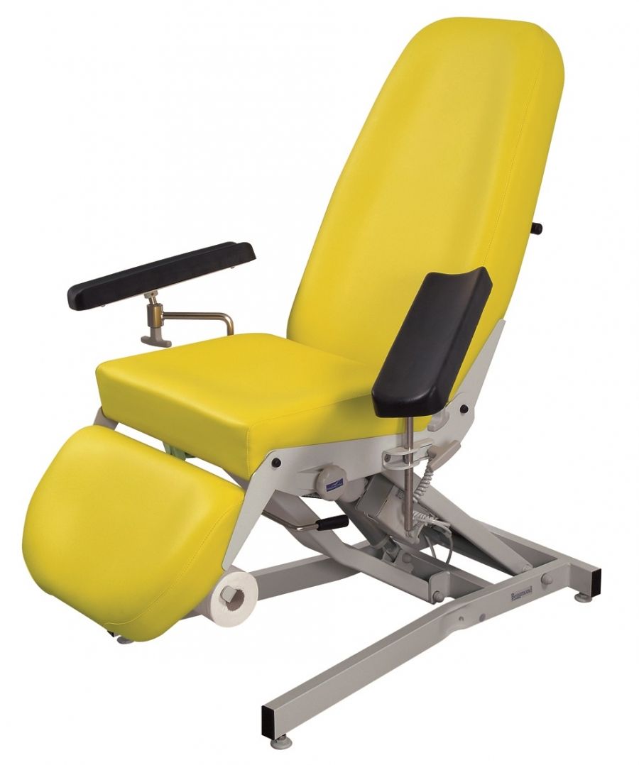 Bloedafnamestoel - elektrisch hoogteverstelbaar - rugleuning en beensteun autonoom verstelbaar - 2 verstelbare armsteunen - papierrolhouder - 1 st