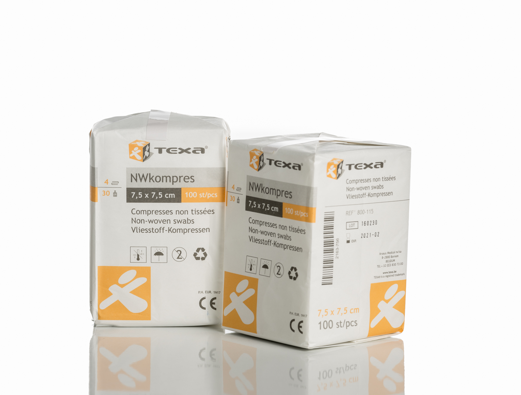 Texa® non-woven kompressen - niet steriel - 7,5 x 7,5 cm - 10 x 100 st